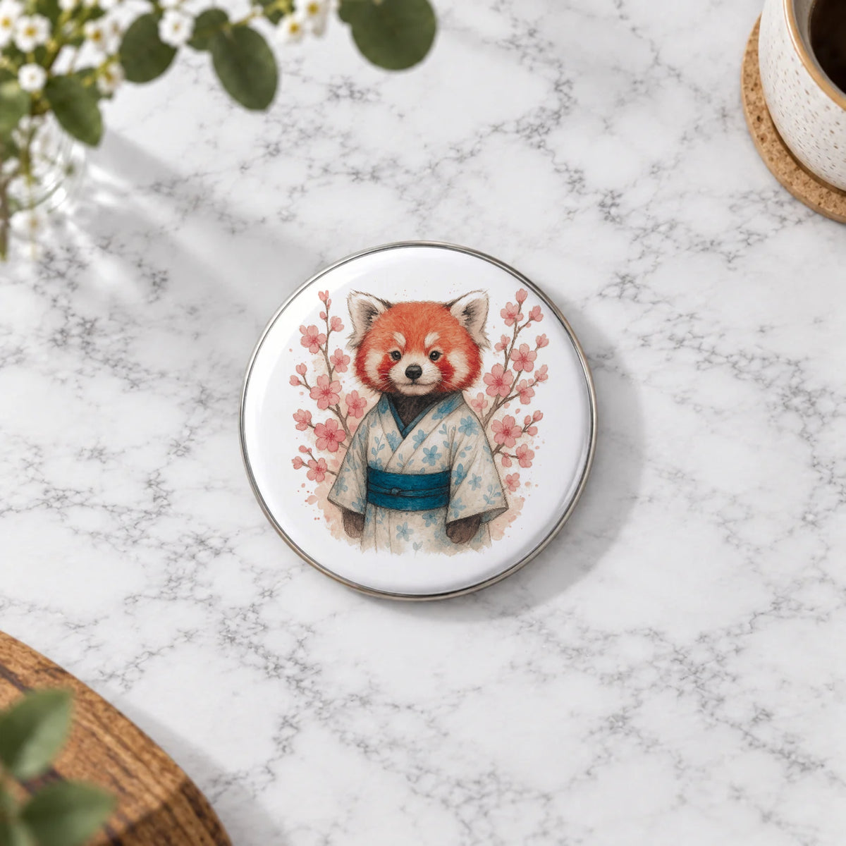 Red Panda Kimono Greeting Card – Badge Large
