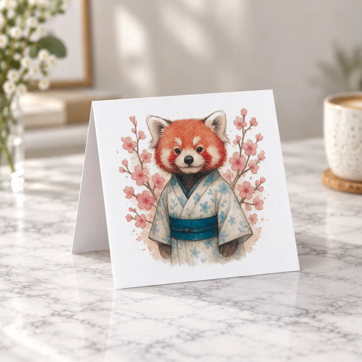 Red Panda Kimono Greeting Card – Tent Fold