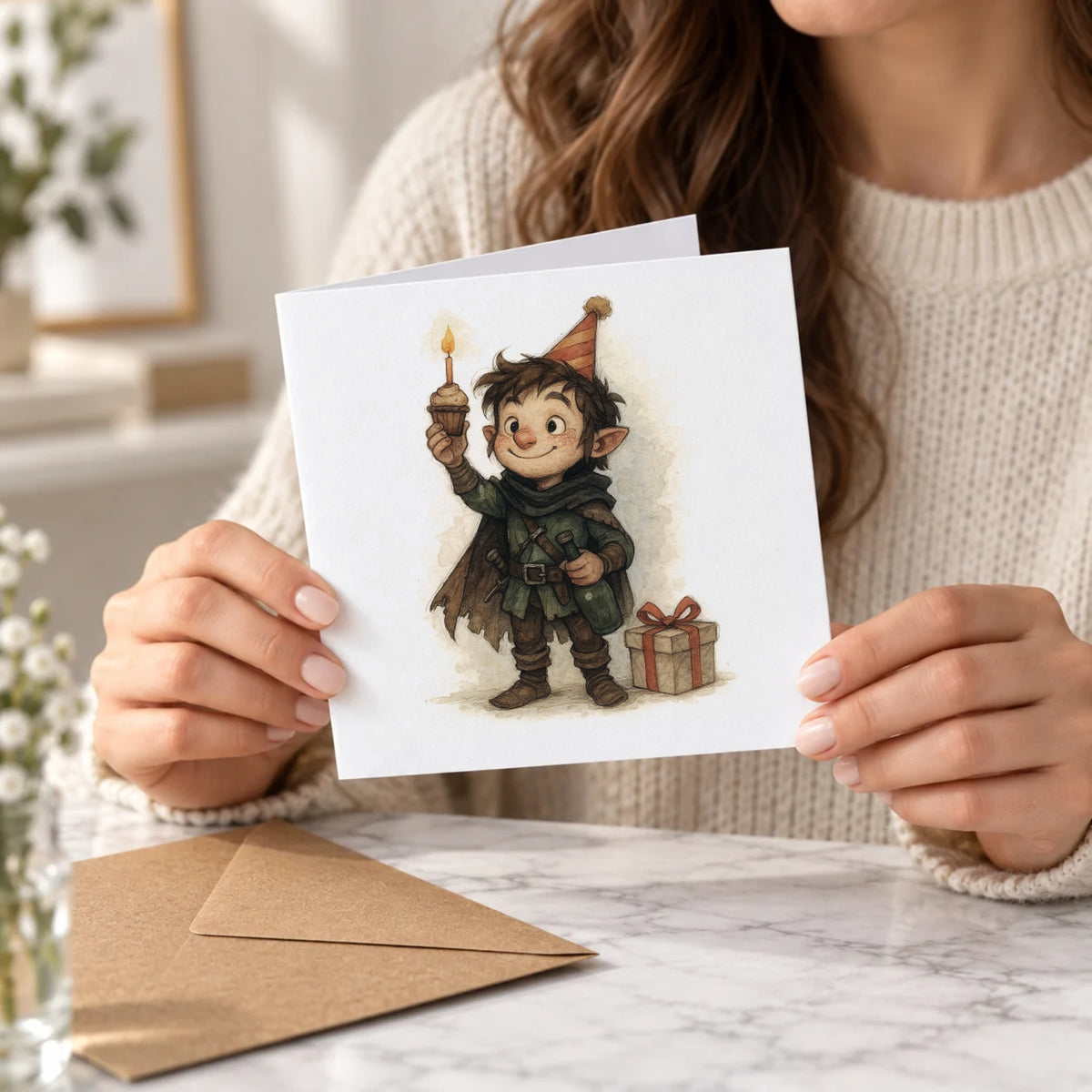 Halfling Rogue Greeting Card – Held Card