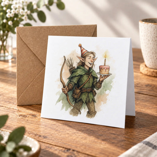 Elf Ranger Greeting Card – Warm Wood