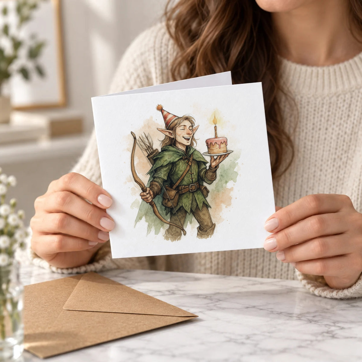 Elf Ranger Greeting Card – Held Card