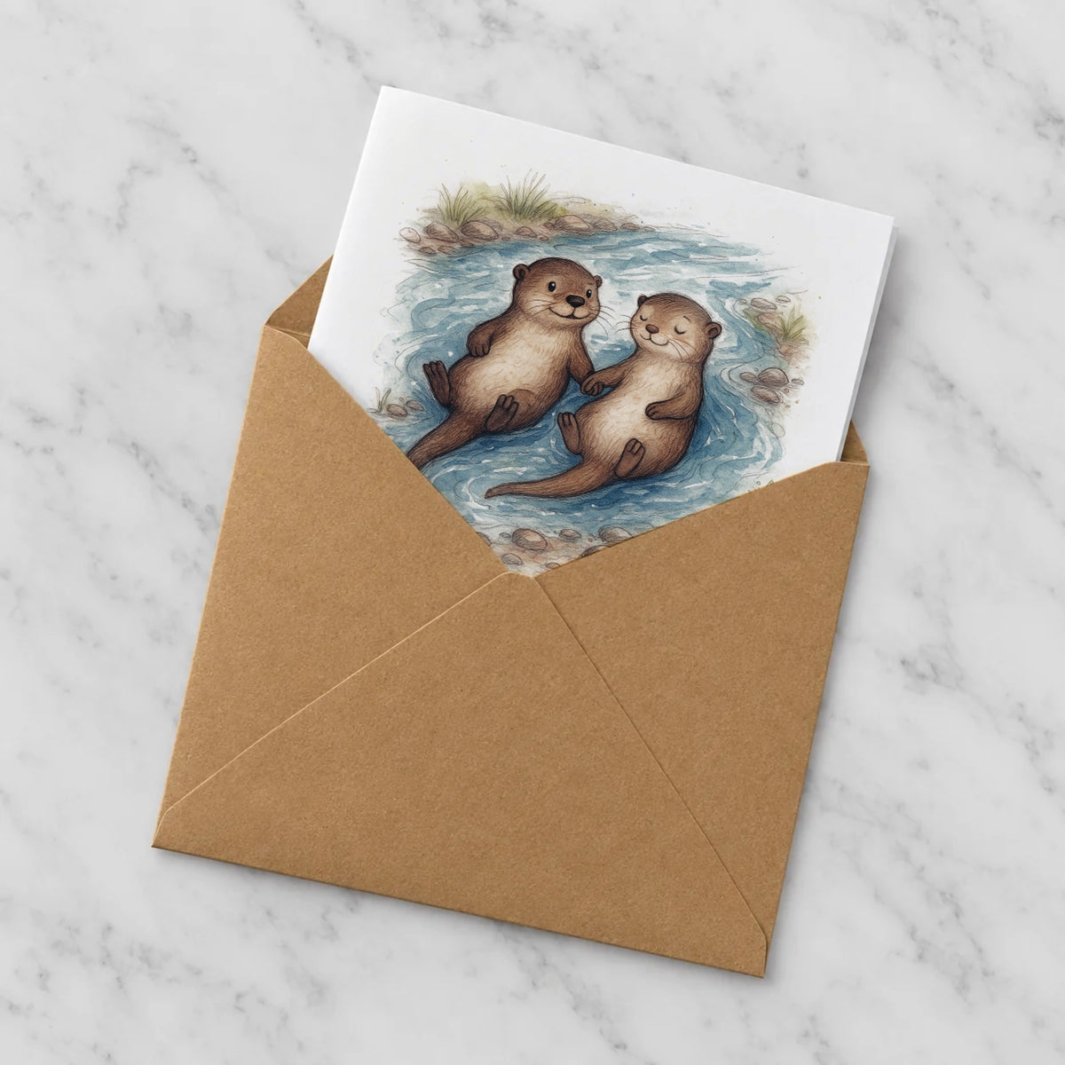 Otter Couple Love Greeting Card – Half in Envelope