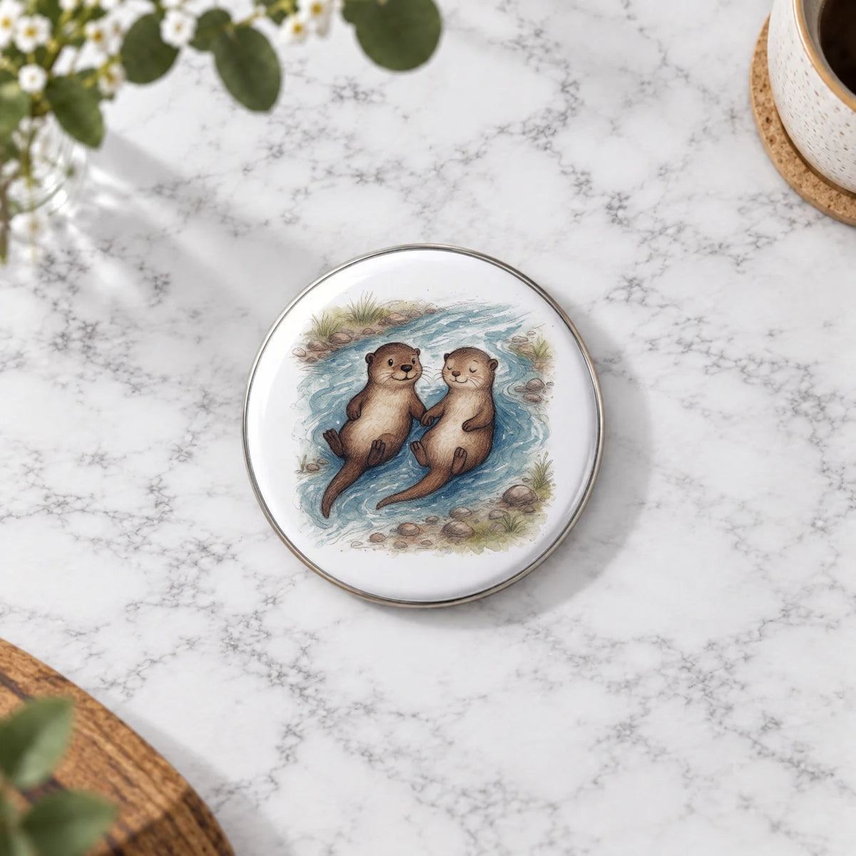 Otter Couple Love Greeting Card – Badge Large