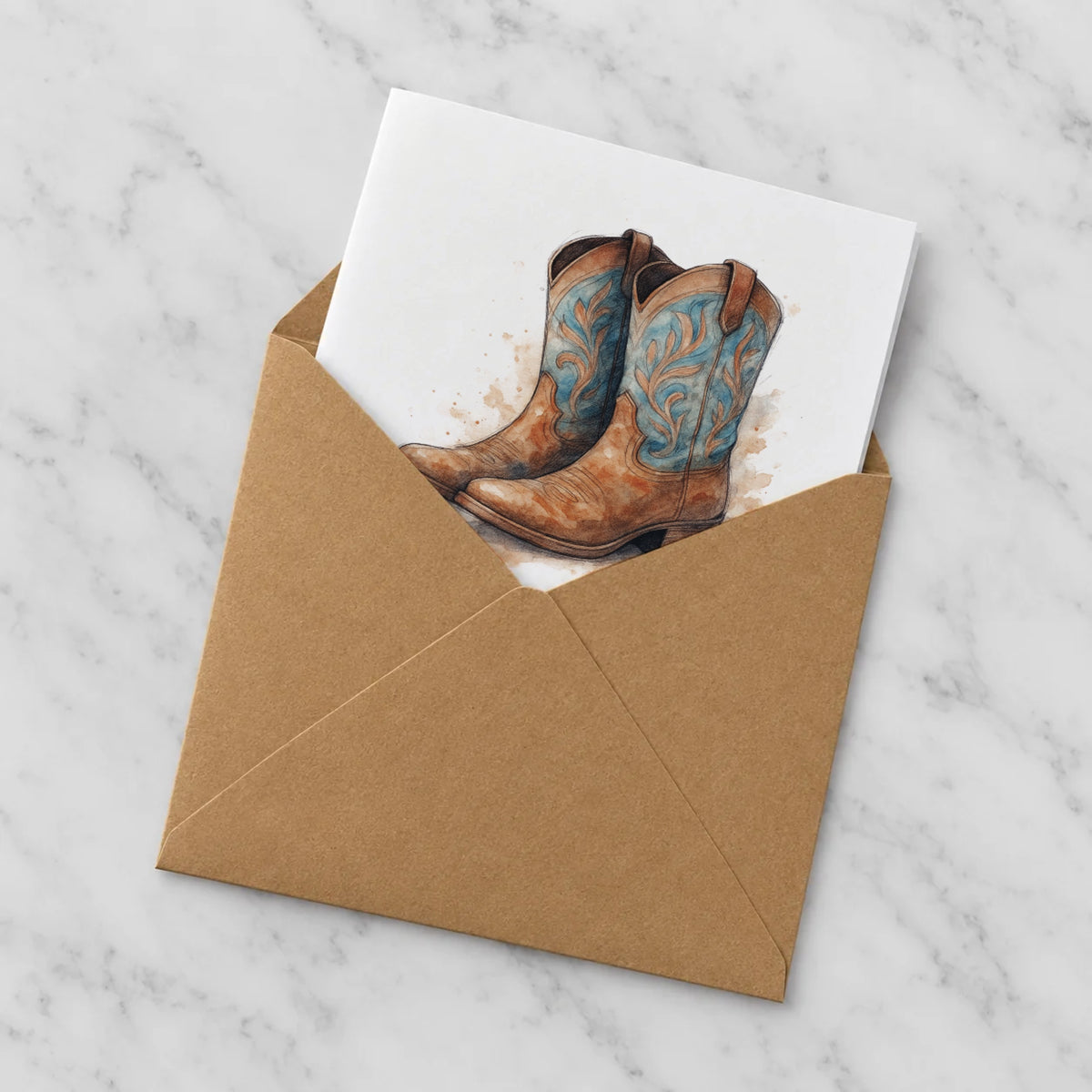 Cowboy Boots Greeting Card – Half in Envelope