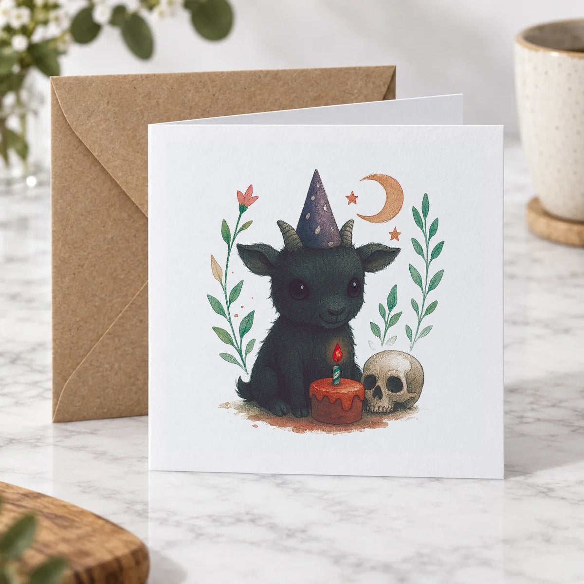Black Goat & Moon Greeting Card – Hero