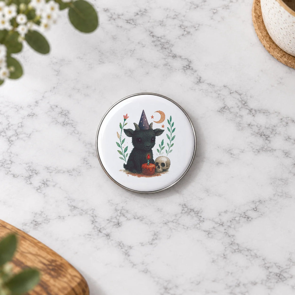 Black Goat & Moon Greeting Card – Badge Small