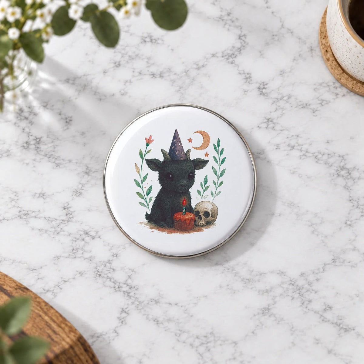 Black Goat & Moon Greeting Card – Badge Large