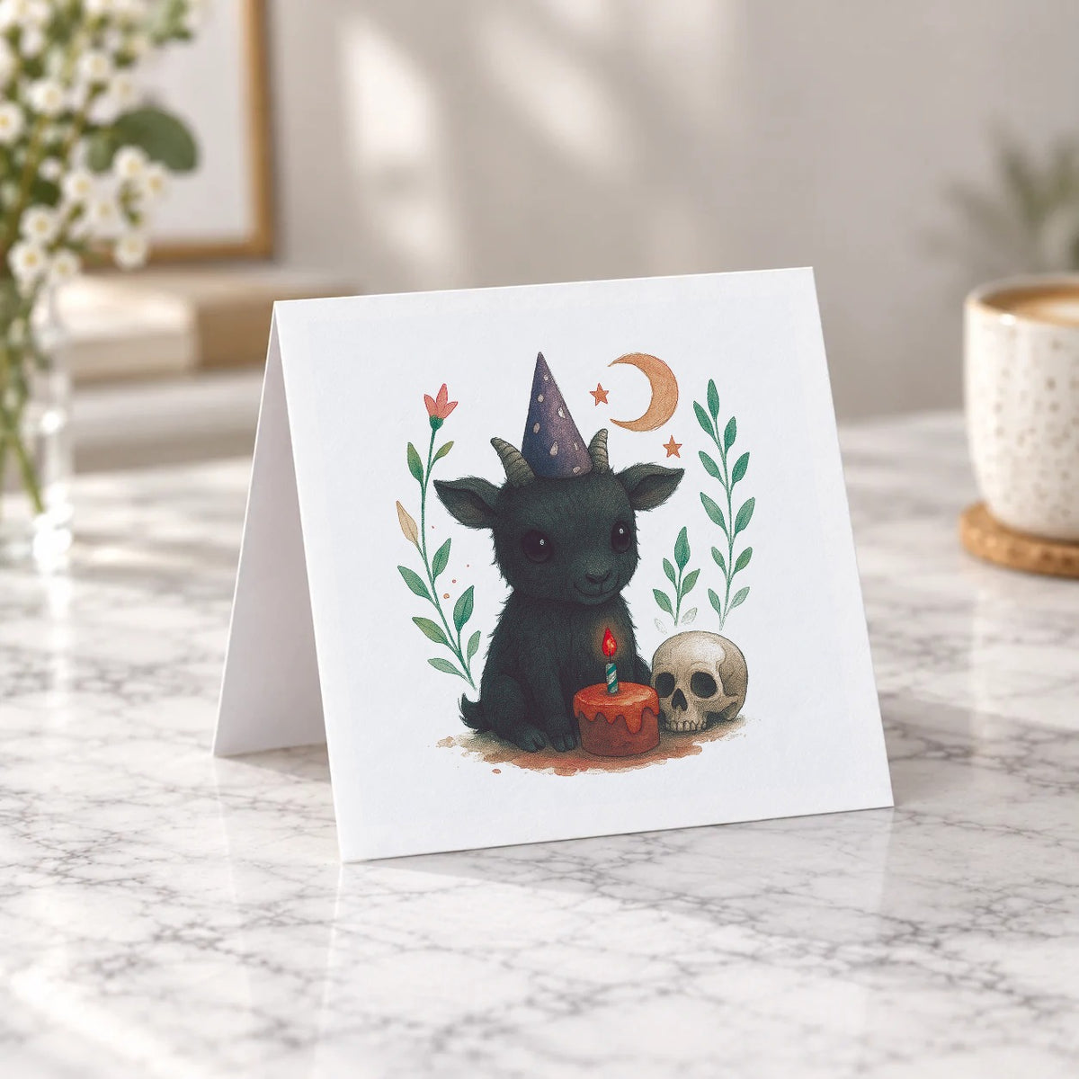 Black Goat & Moon Greeting Card – Tent Fold