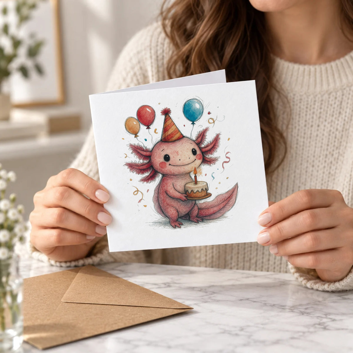 Axolotl Greeting Card – Held Card