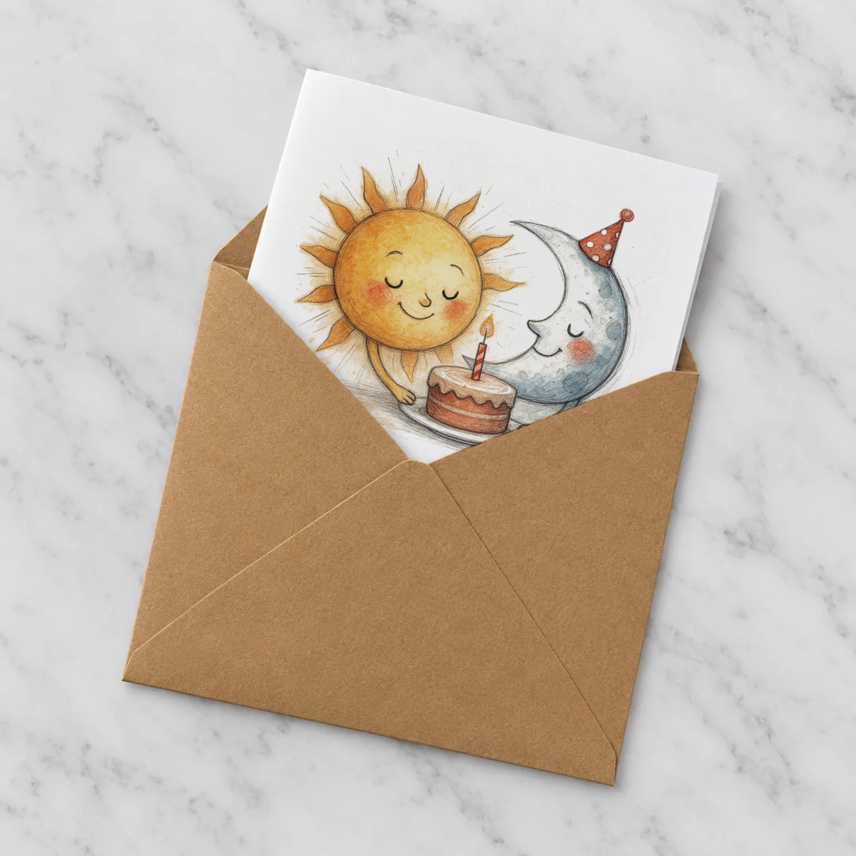 Sun & Moon Greeting Card – Half in Envelope
