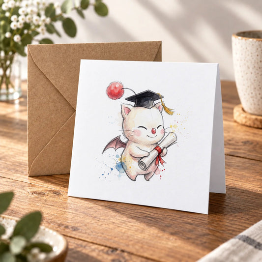 Fantasy Creature Graduation Card – Warm Wood