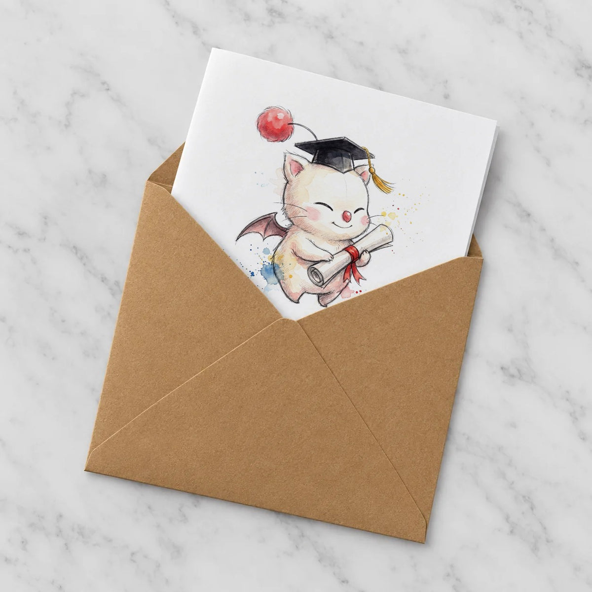 Fantasy Creature Graduation Card – Half in Envelope