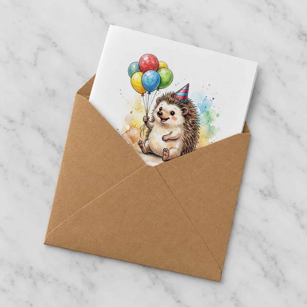 Hedgehog Greeting Card – Half in Envelope