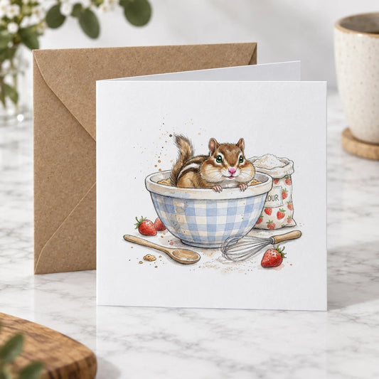 Chipmunk Baking Greeting Card – Hero