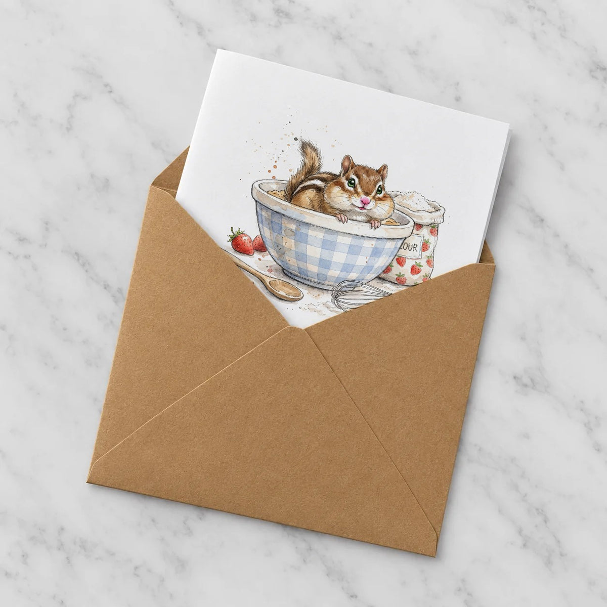 Chipmunk Baking Greeting Card – Half in Envelope