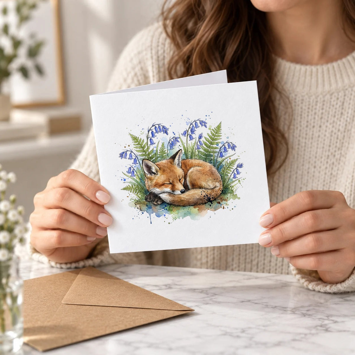 Sleeping Fox Greeting Card – Held Card