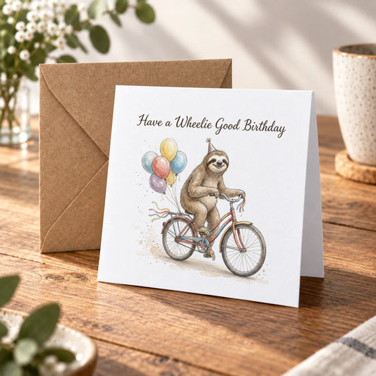 Sloth Greeting Card – Warm Wood