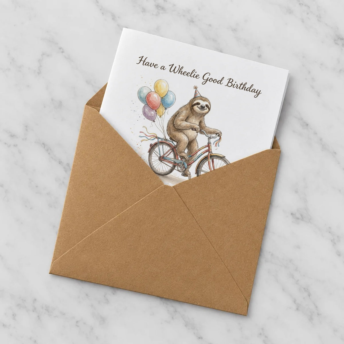 Sloth Greeting Card – Half in Envelope
