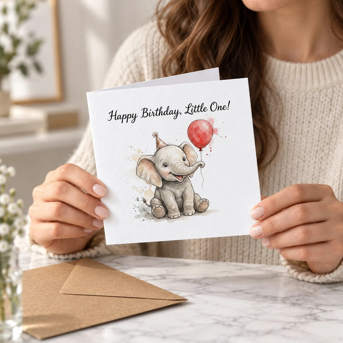 Baby Elephant Greeting Card – Held Card