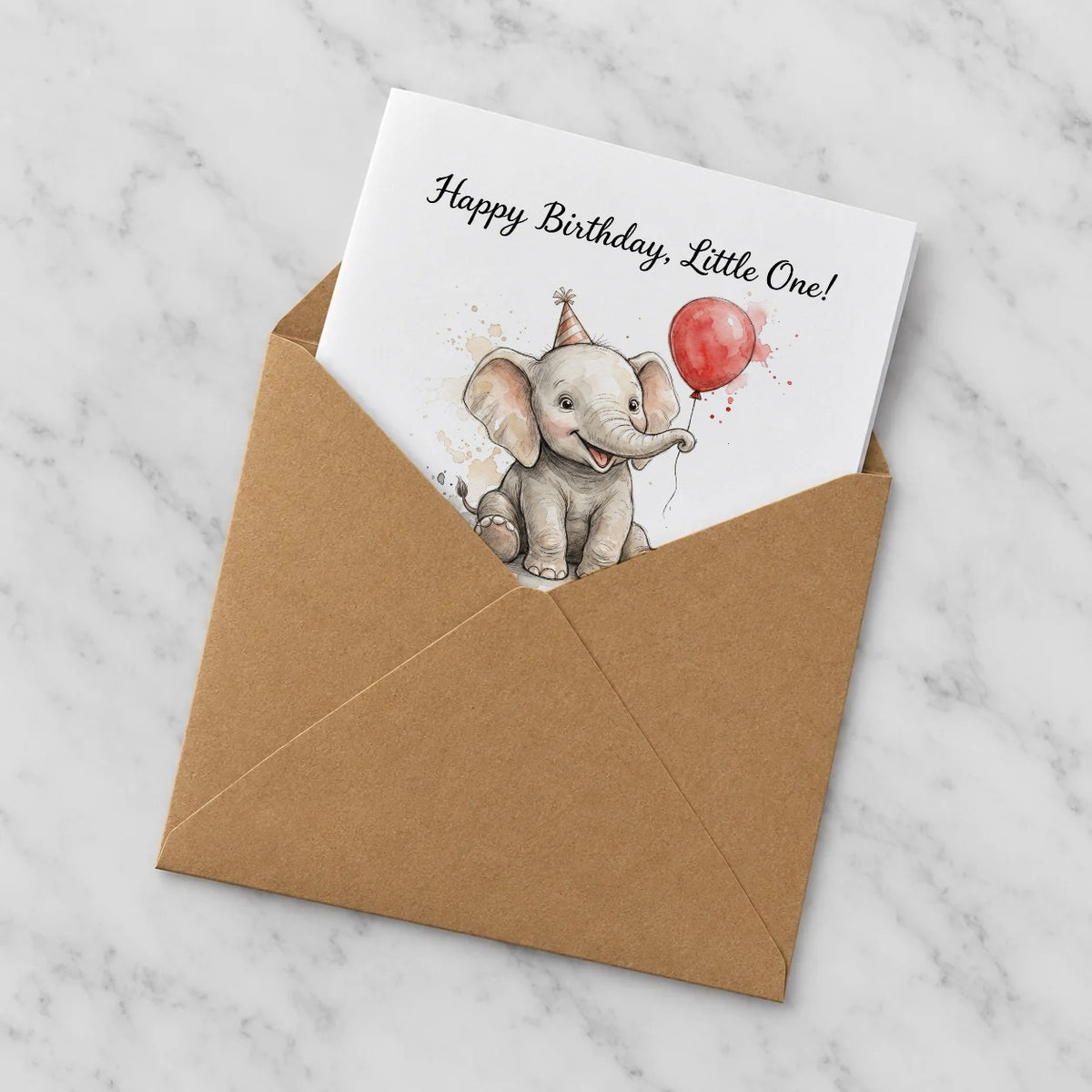 Baby Elephant Greeting Card – Half in Envelope