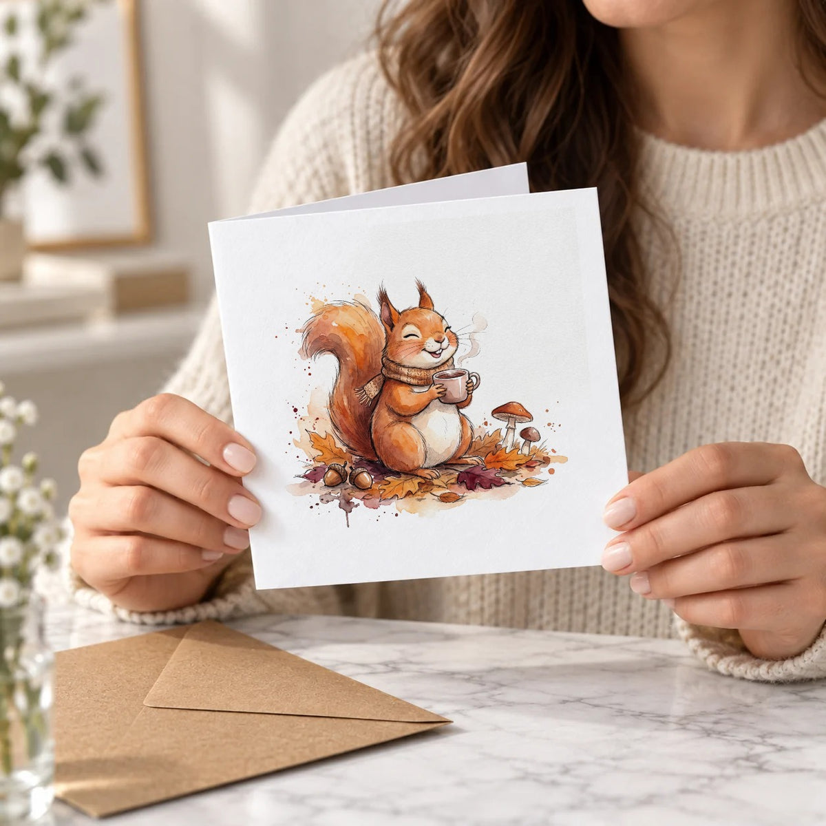 Autumn Squirrel Greeting Card – Held Card