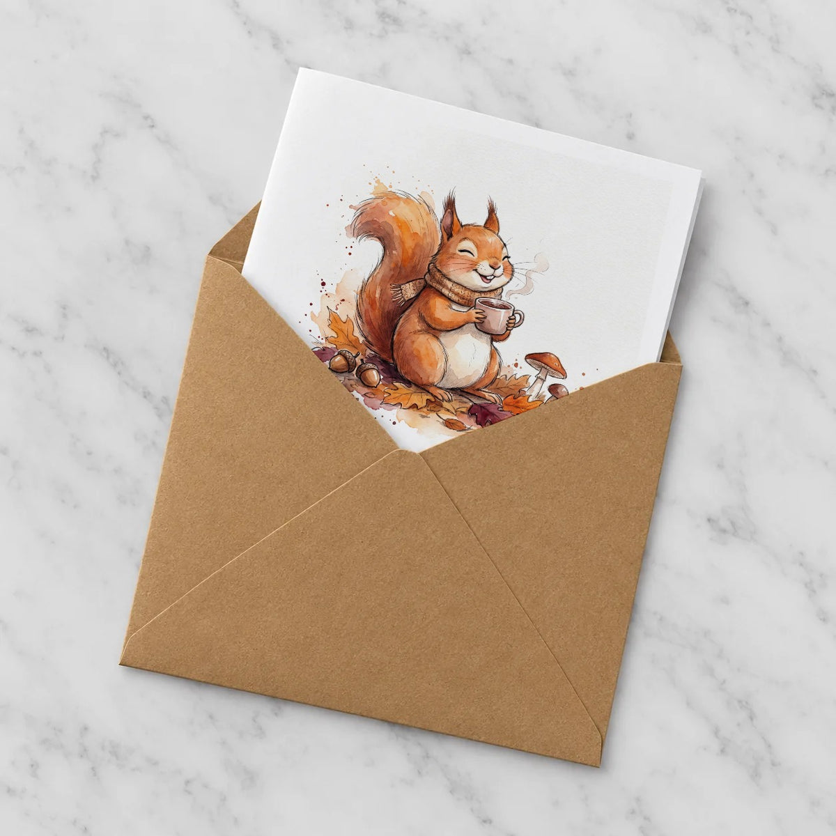 Autumn Squirrel Greeting Card – Half in Envelope