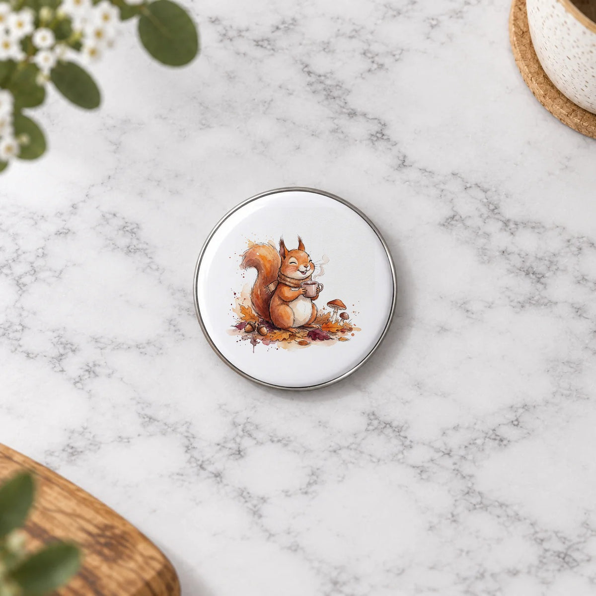 Autumn Squirrel Greeting Card – Badge Small