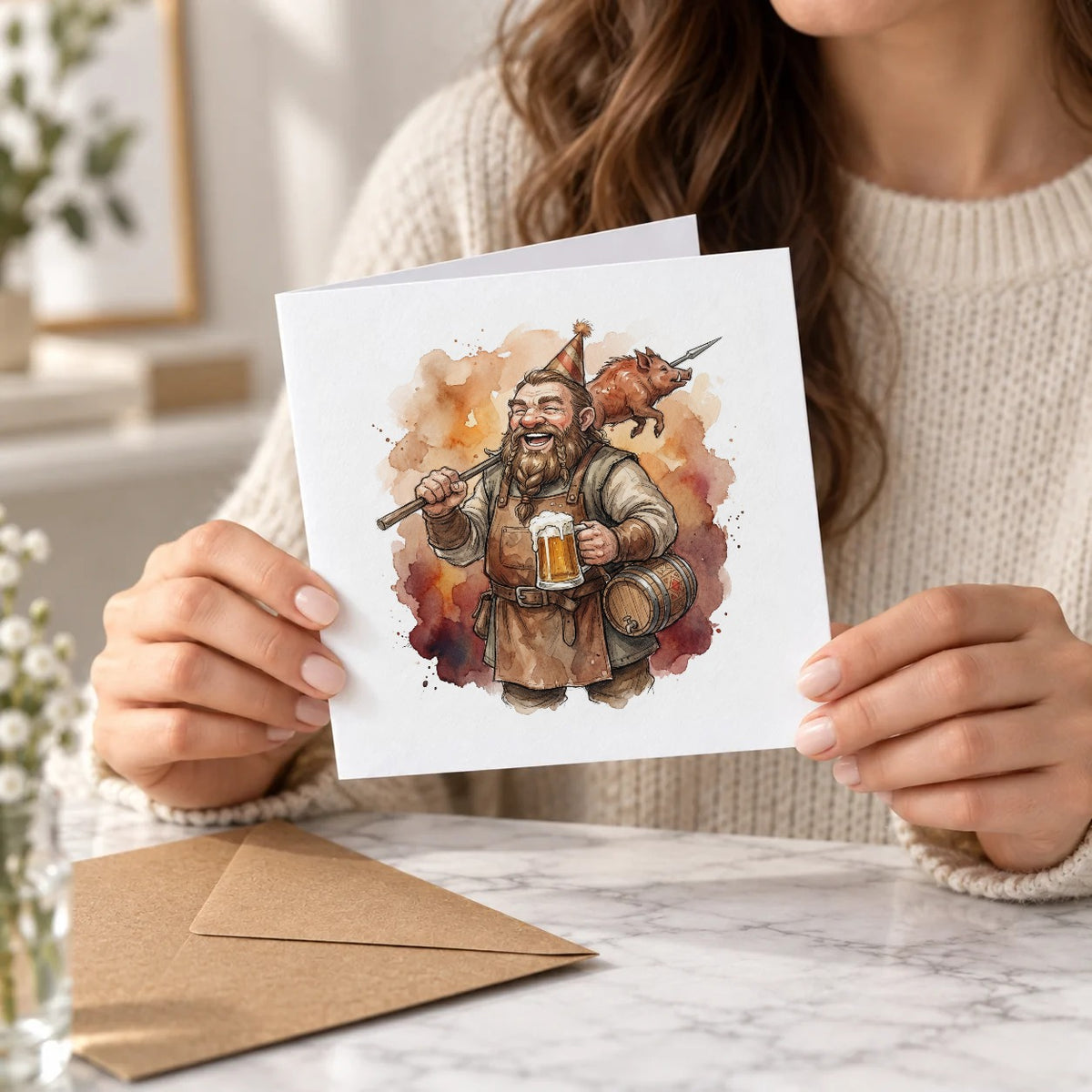 Dwarf Tavern Greeting Card – Held Card