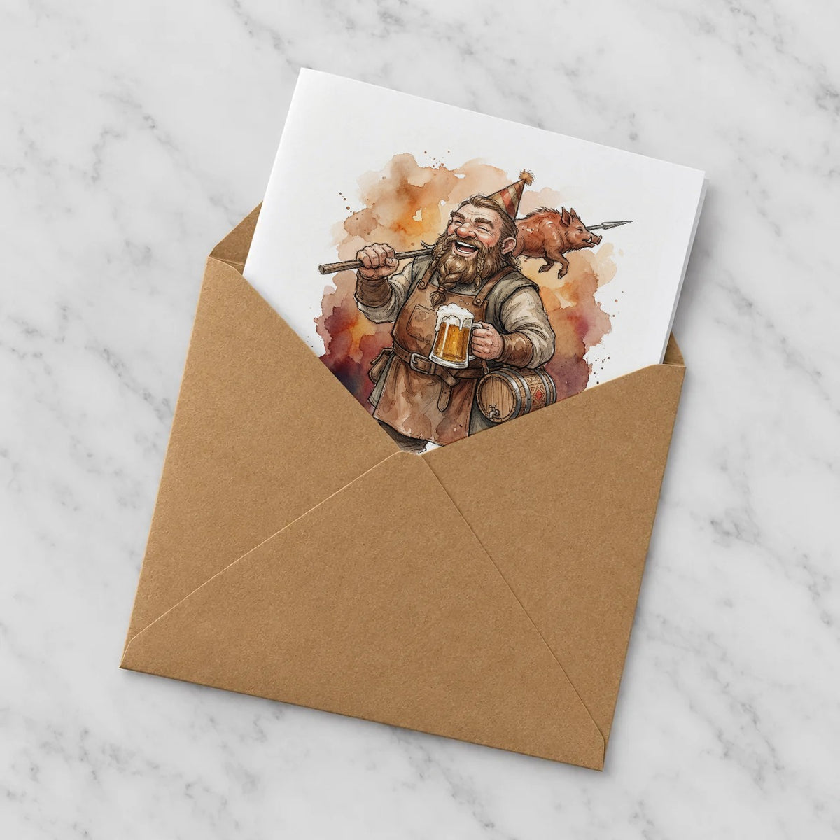 Dwarf Tavern Greeting Card – Half in Envelope