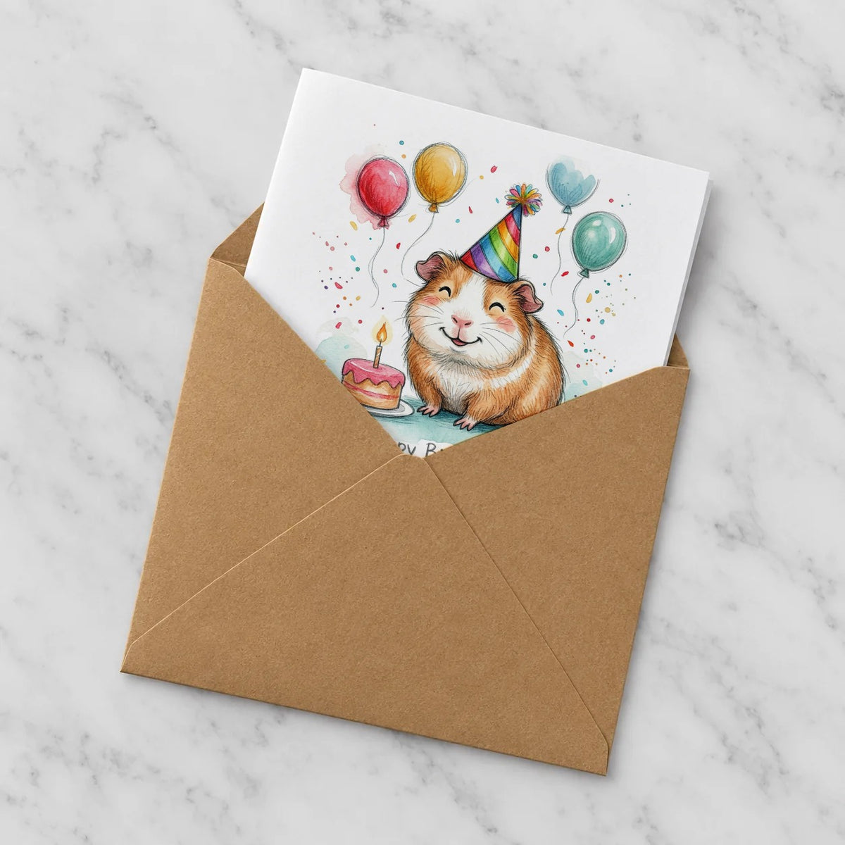 Guinea Pig Greeting Card – Half in Envelope