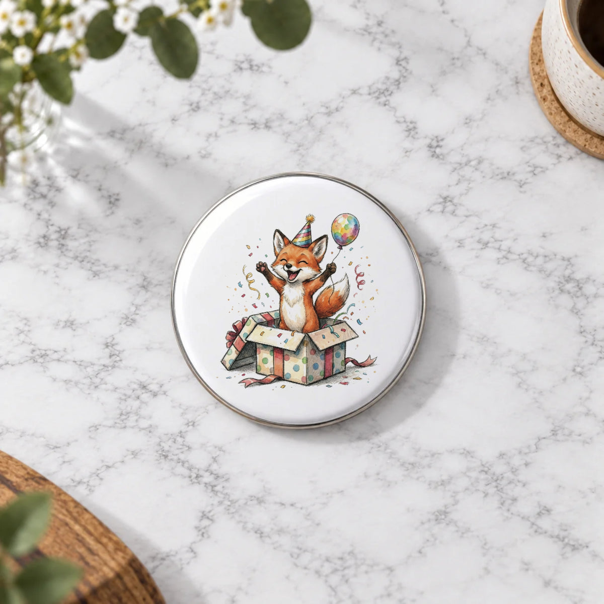 Fox Gift Box Greeting Card – Badge Large
