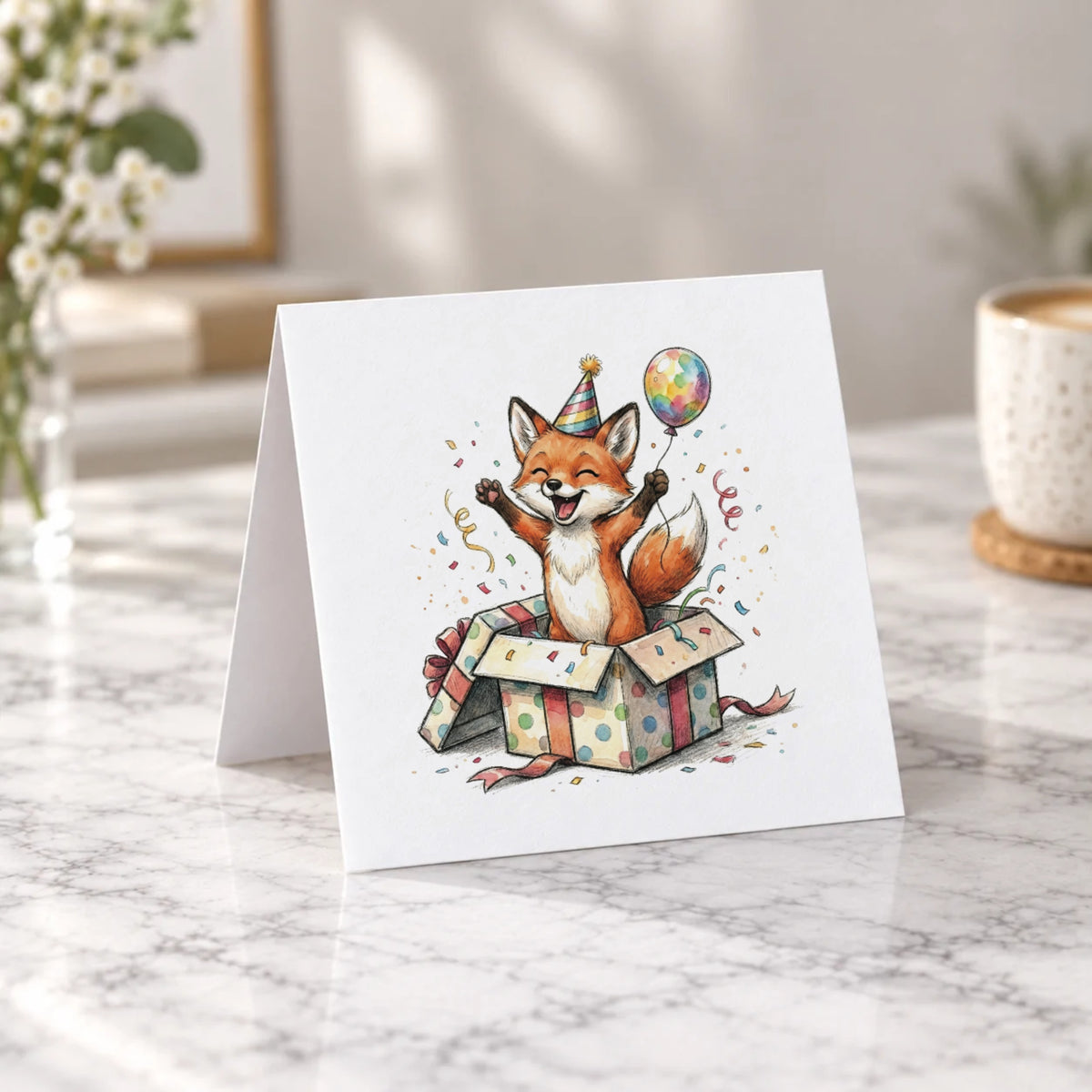 Fox Gift Box Greeting Card – Tent Fold