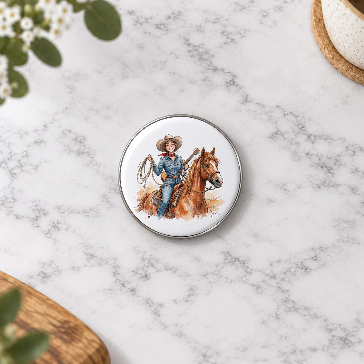 Cowgirl & Horse Greeting Card – Badge Small