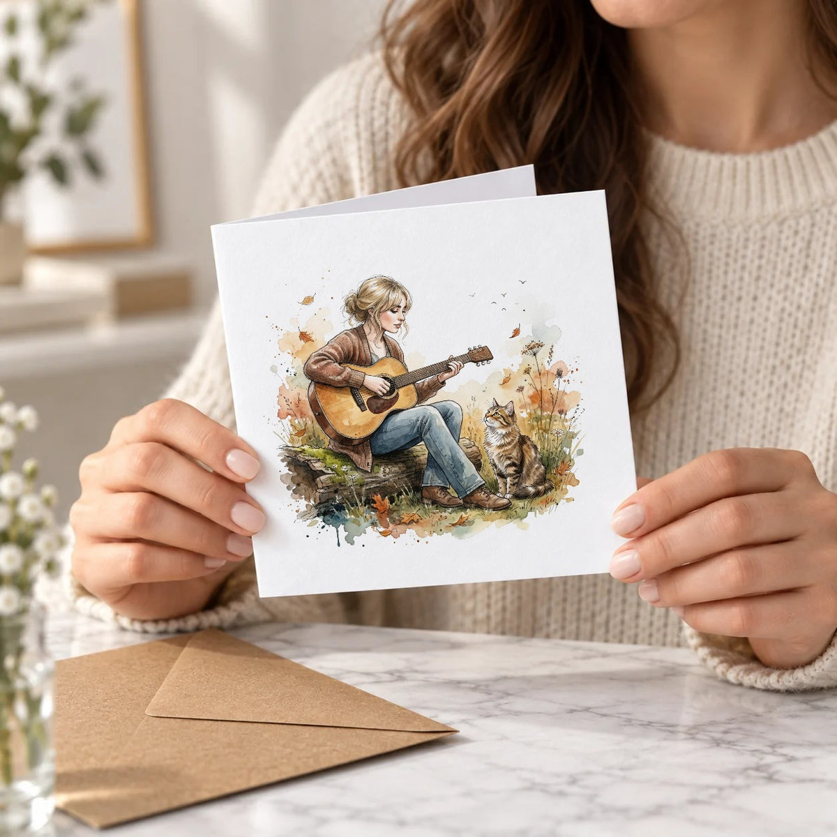 Folk Music & Cat Greeting Card – Held Card