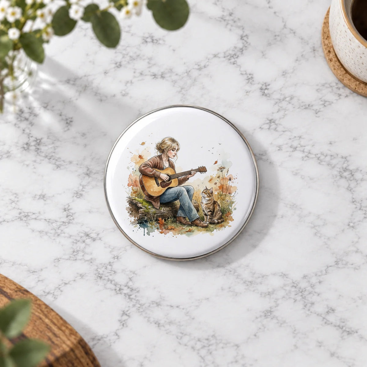 Folk Music & Cat Greeting Card – Badge Large