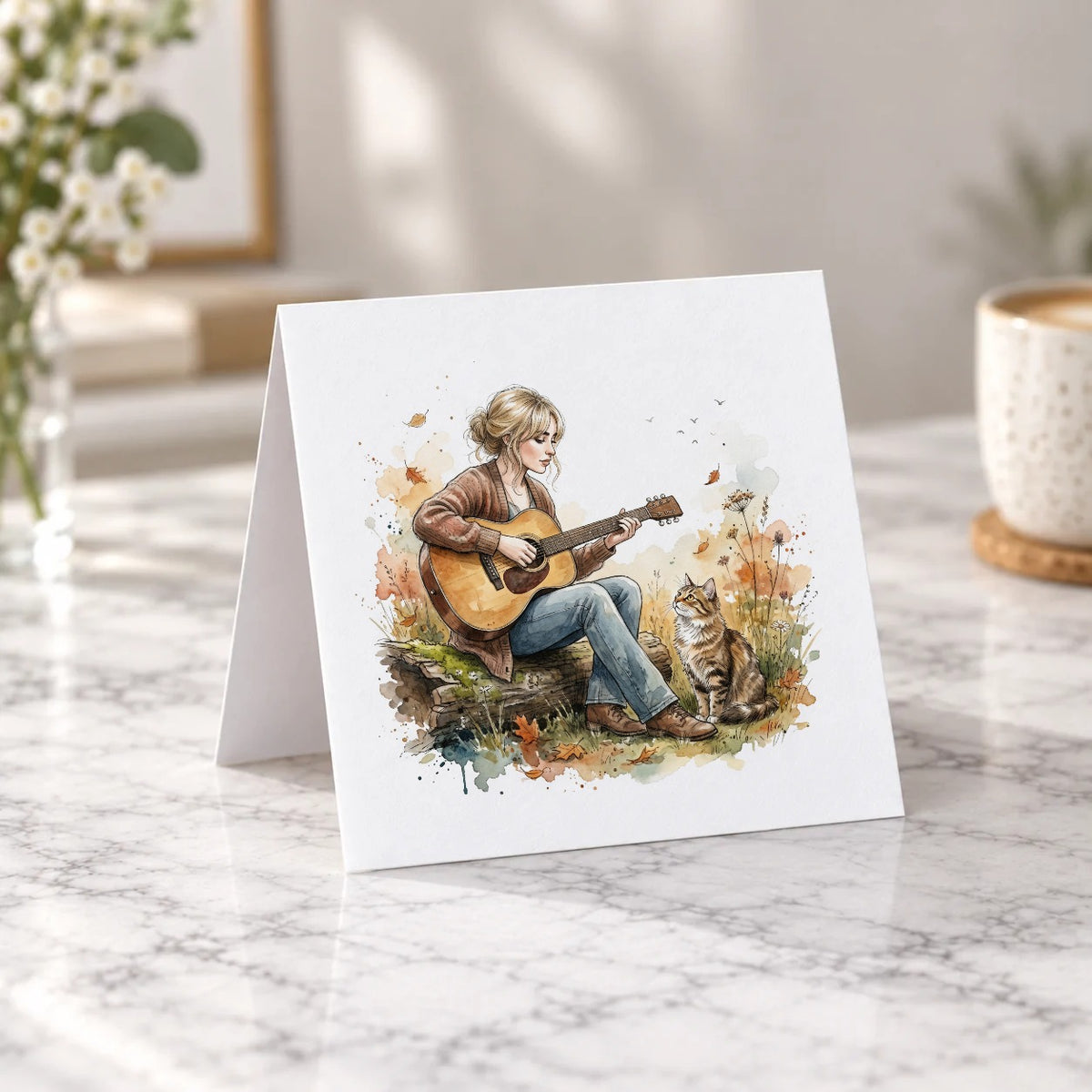 Folk Music & Cat Greeting Card – Tent Fold
