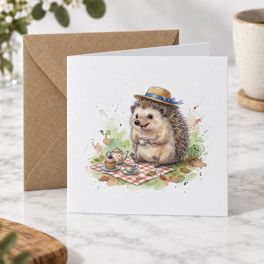Hedgehog Tea Party Greeting Card – Hero