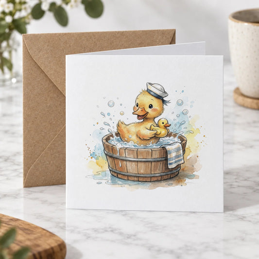 Duckling Bath Time Greeting Card – Hero