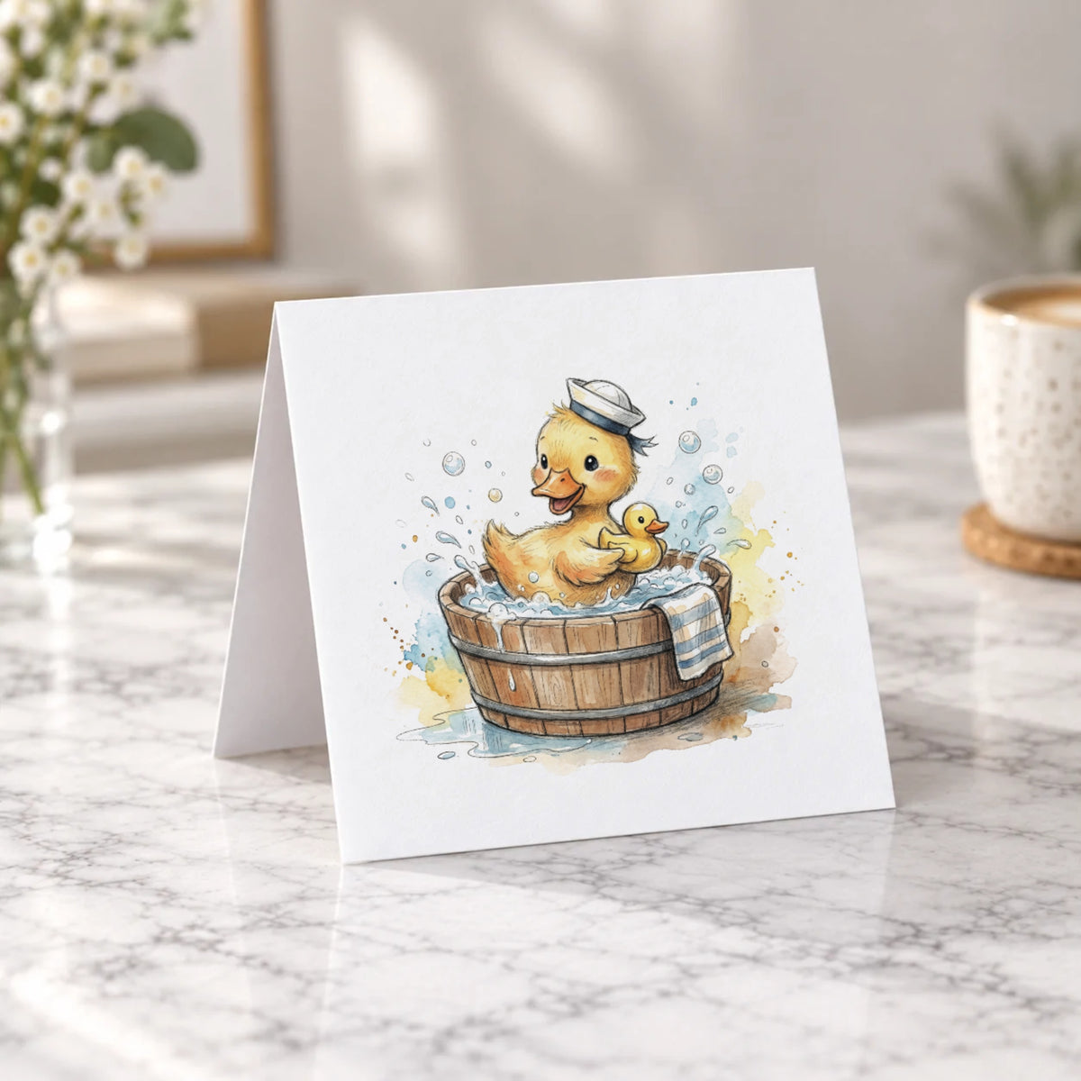 Duckling Bath Time Greeting Card – Tent Fold