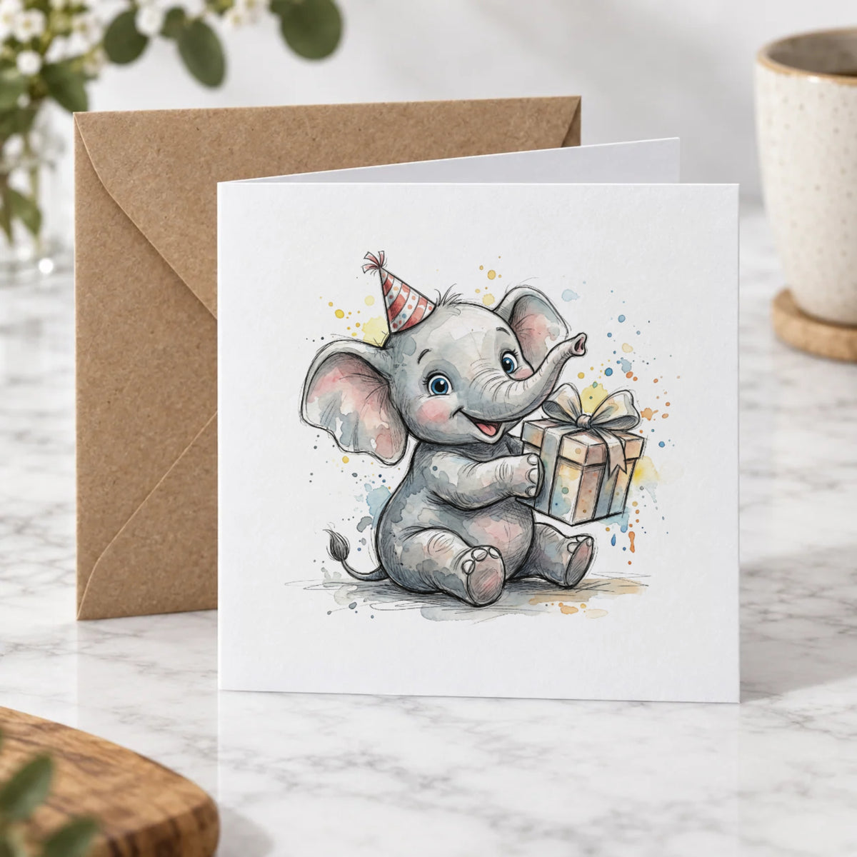 Baby Elephant Present Greeting Card – Hero
