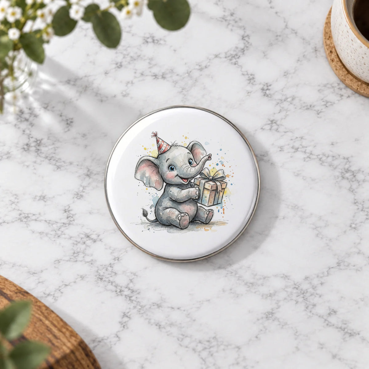 Baby Elephant Present Greeting Card – Badge Large