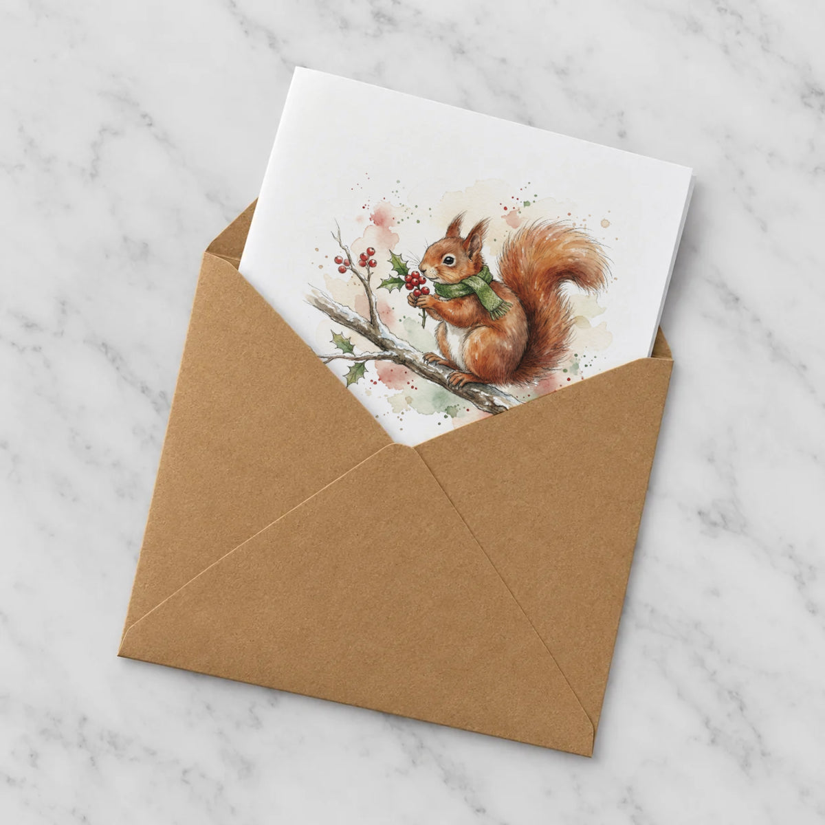 Squirrel Greeting Card – Half in Envelope