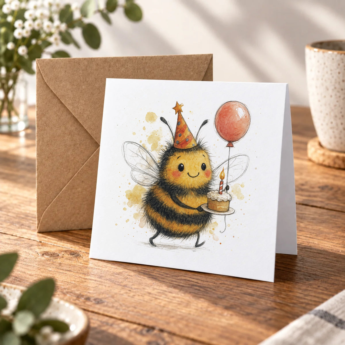 Bumblebee Greeting Card – Warm Wood