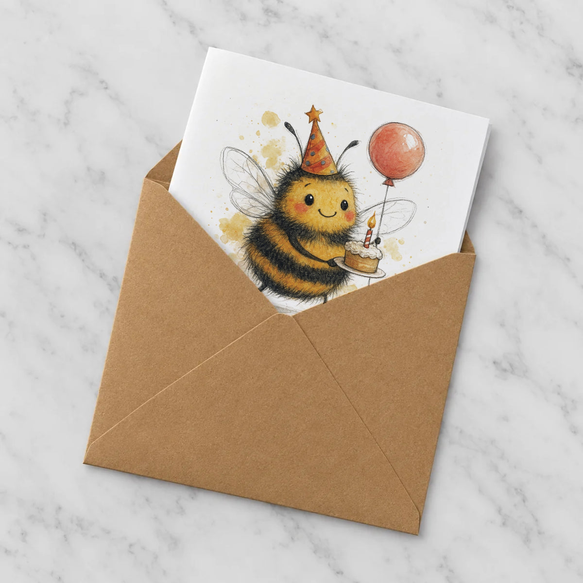 Bumblebee Greeting Card – Half in Envelope