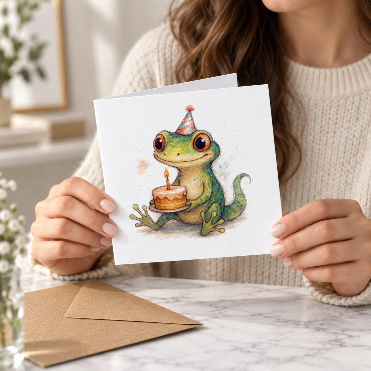 Gecko Greeting Card – Held Card