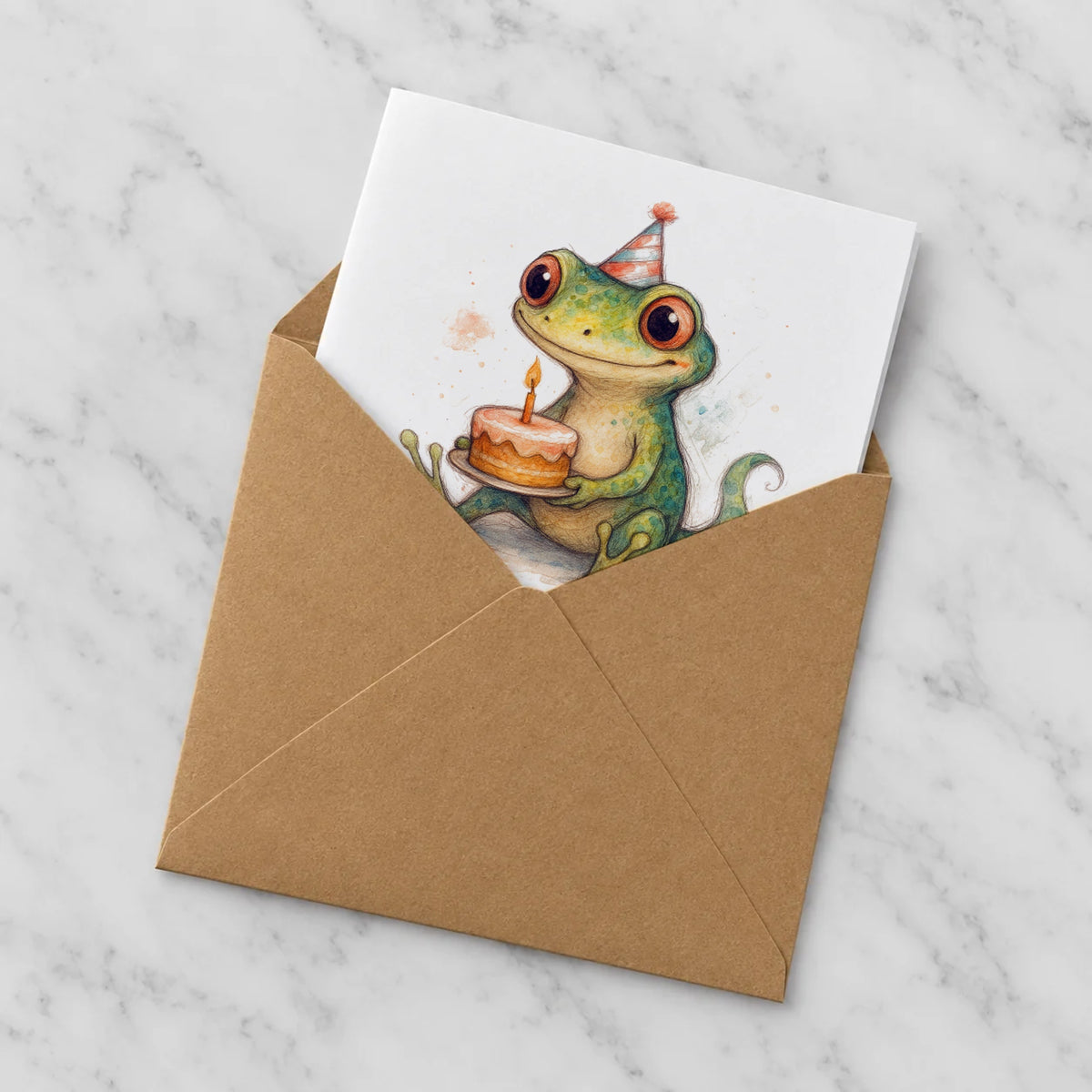 Gecko Greeting Card – Half in Envelope
