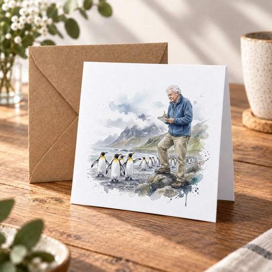 Penguin Wildlife Greeting Card – Warm Wood
