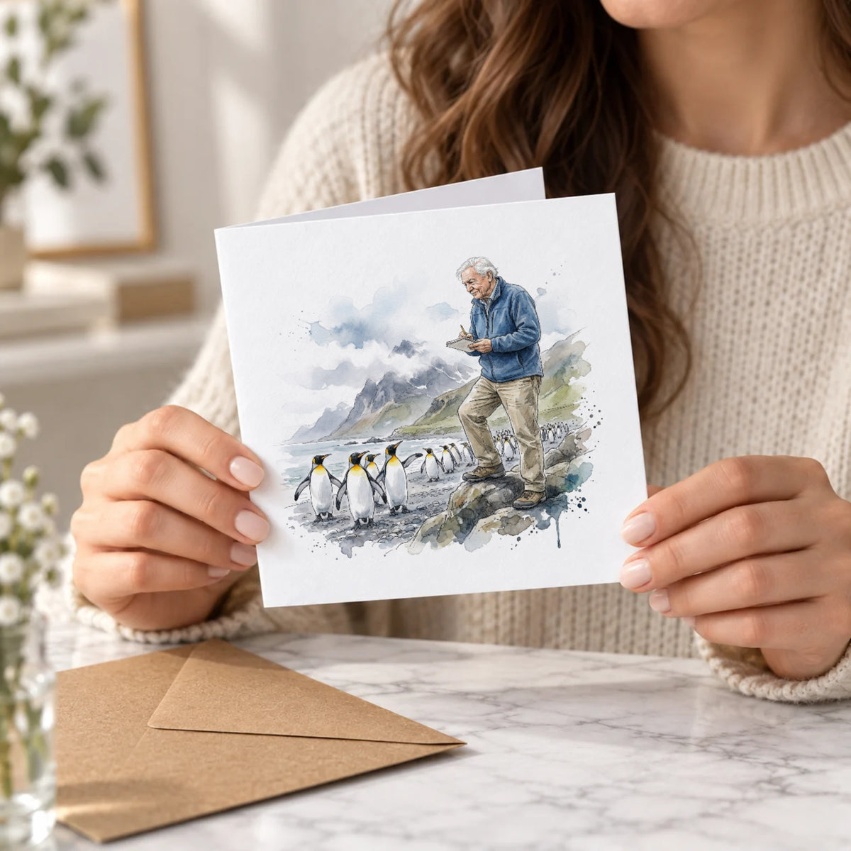 Penguin Wildlife Greeting Card – Held Card