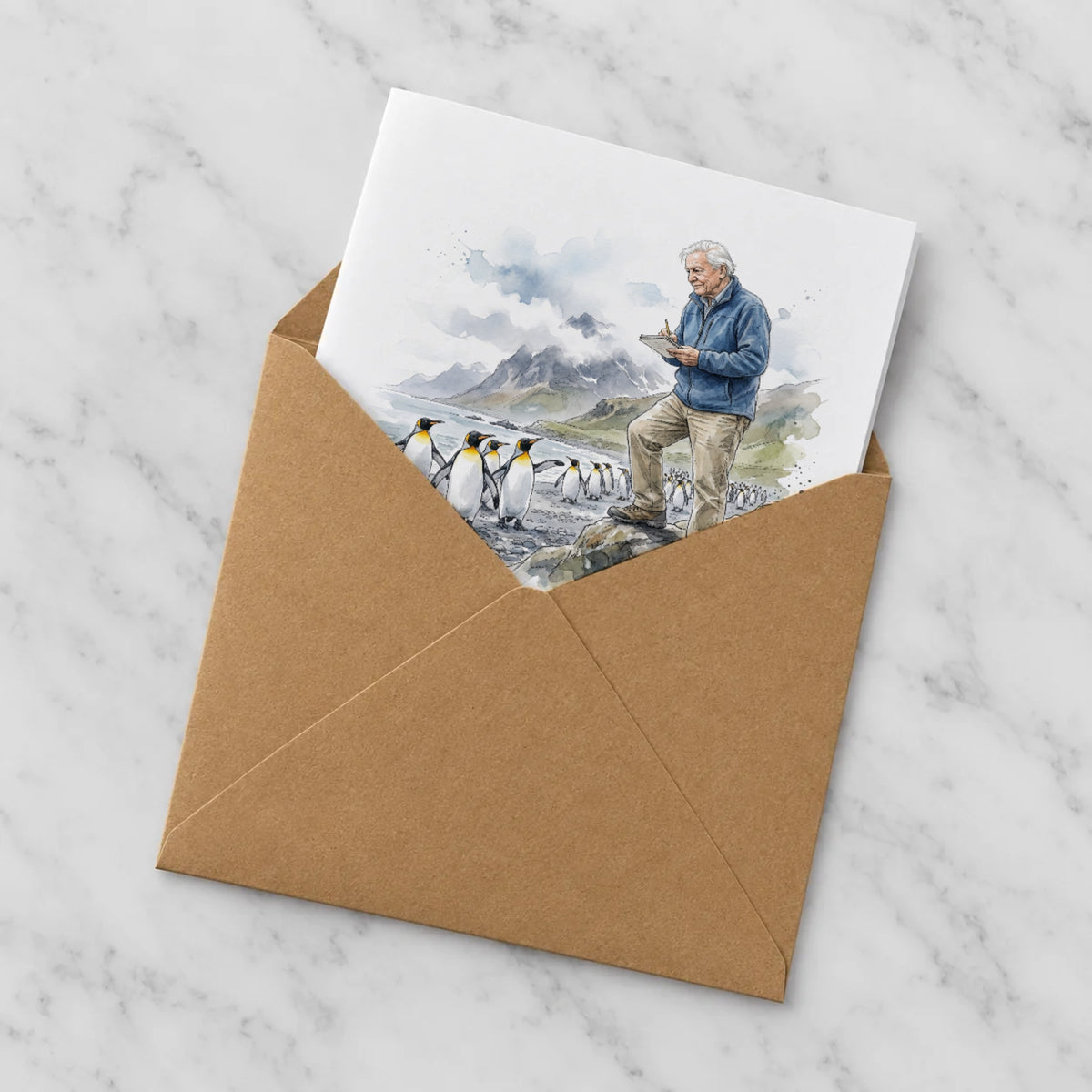 Penguin Wildlife Greeting Card – Half in Envelope