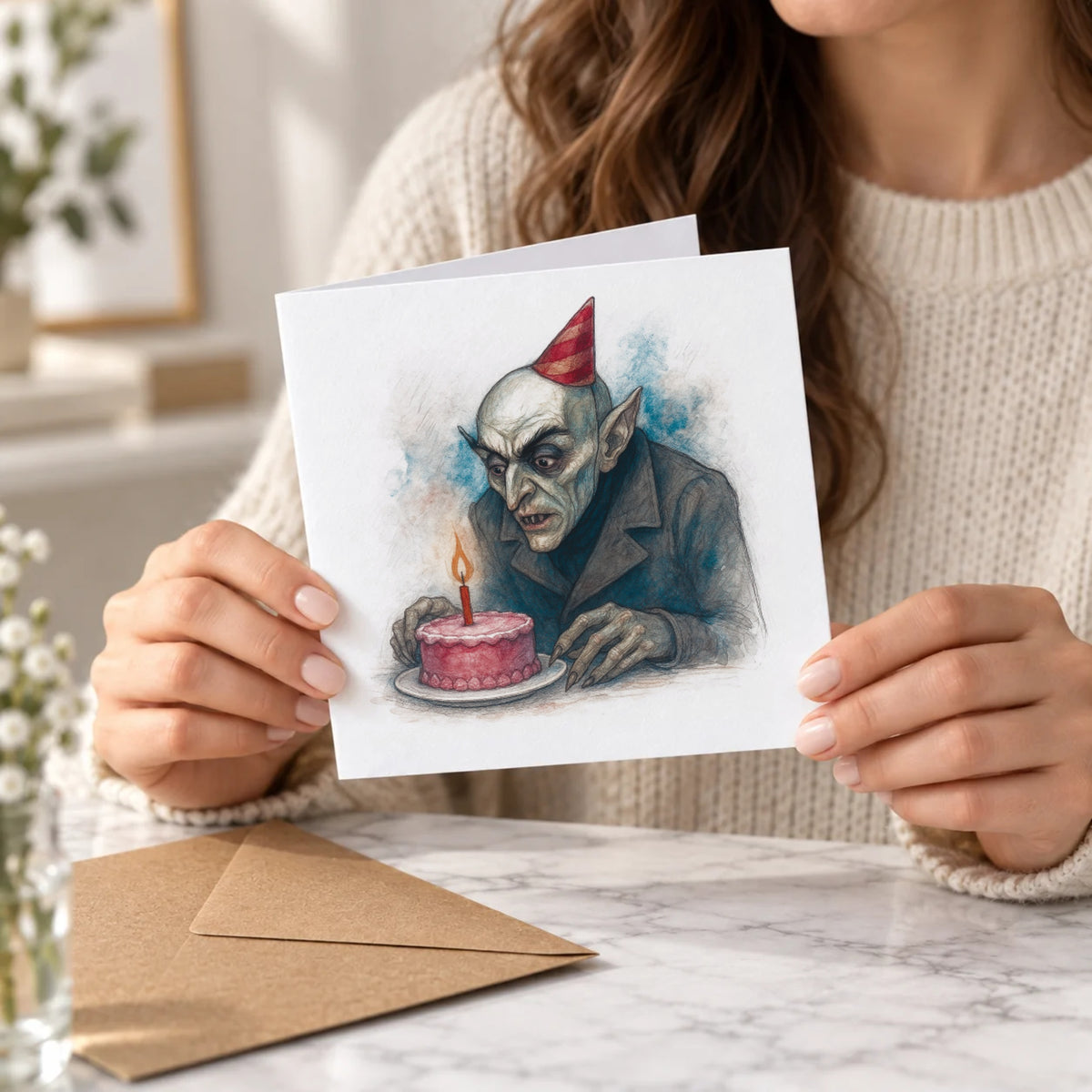 Classic Vampire Greeting Card – Held Card